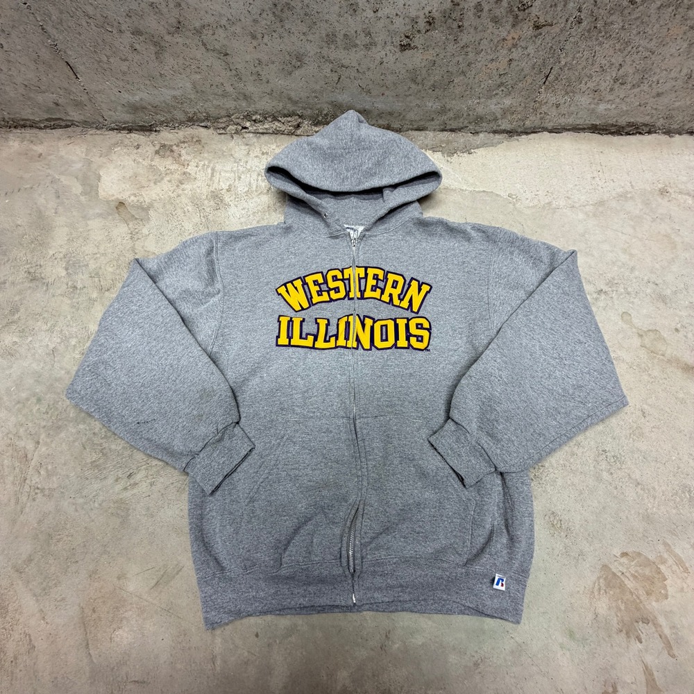 Russell Athletic Western Illinois University Zipper Hoodie Mens L Gray‎ Y2K VTG